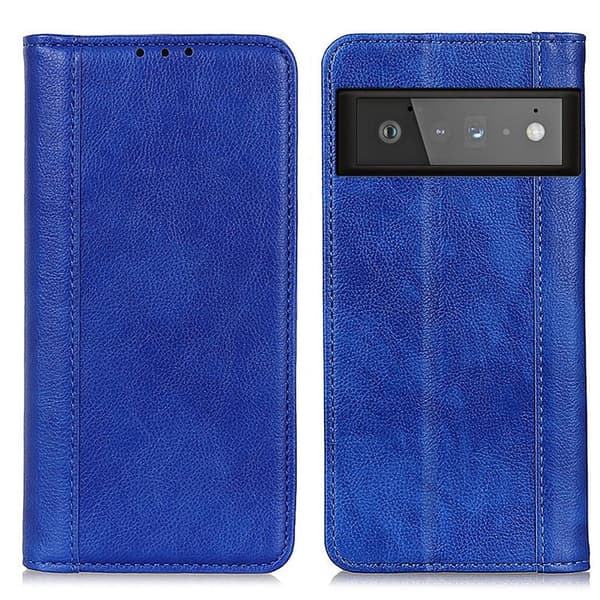 Google Pixel 6 Pro ægte læderetui med magnetisk lukning - Blå Blue