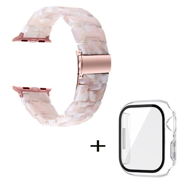 Apple Watch SE 2022 (44mm) klockarmband med 3 pärlor i resin och genomskinligt hölje - Rosa Mix Rosa