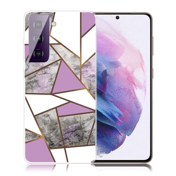 Marble Samsung Galaxy S21 FE Etui - Lilla / Hvid / Grå Marmorkugle Multicolor