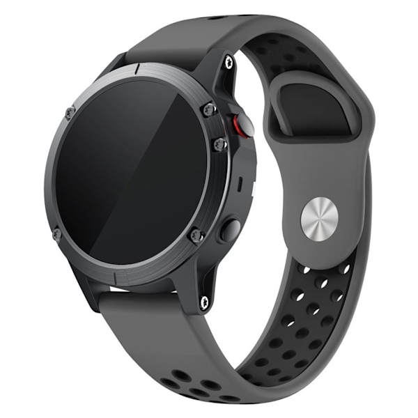 22mm Garmin Forerunner 935 / Quatix 5 / Fenix 5 / Fenix 5 Plus / Approach S60 kaksivärinen silikoninen ranneke - Harmaa / Musta Aukko Black