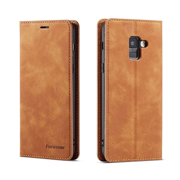 FORWENW Samsung Galaxy A8 (2018) plånboksfodral i läder - brun Brun