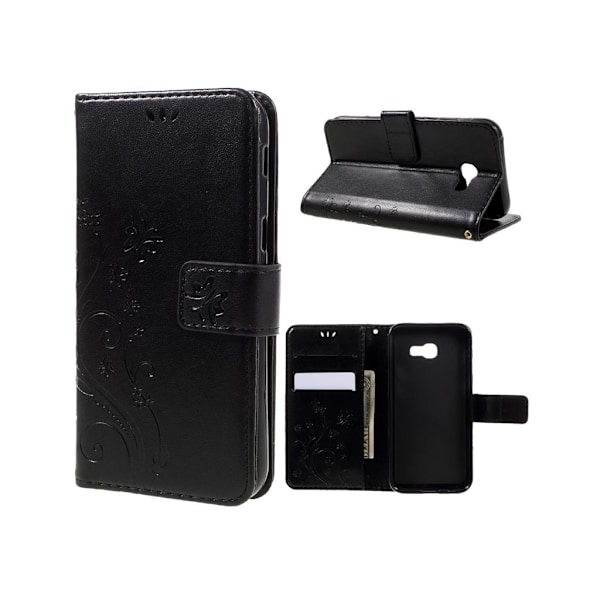 Samsung Galaxy A5 (2017) læder-etui med sommerfugleprint -Sort Black