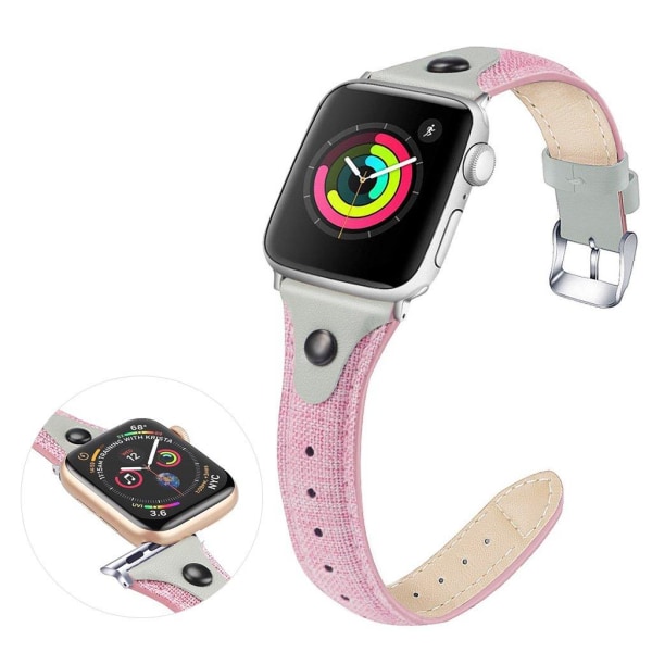 Apple Watch Series 5 / 4 40mm canvas urrem i ægte læder - Lyserød / Grå Pink