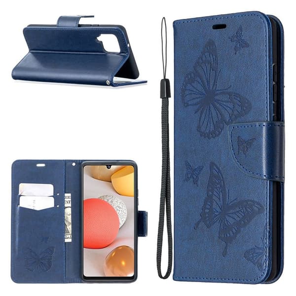 Butterfly Samsung Galaxy A42 5g Flip Etui - Mørkeblå Blue
