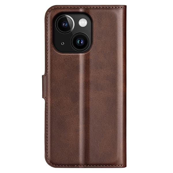 iPhone 15 læderetui med pung - Brun Brown