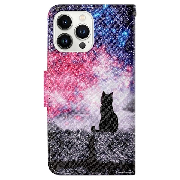 Wonderland iPhone 14 Pro Max flip etui - Stjernehimmel / Kat Multicolor