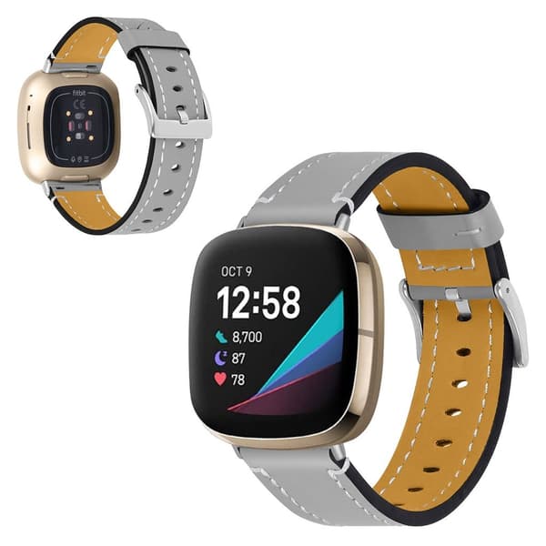 Fitbit Sense / Versa 3 urrem i ægte læder - Grå Silver grey