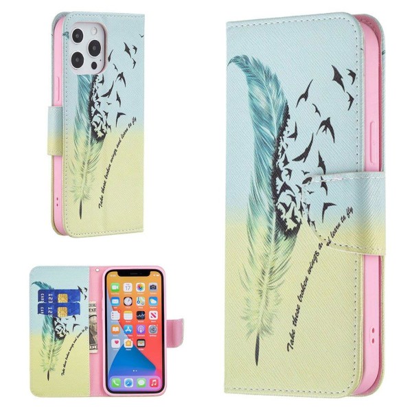 Wonderland iPhone 13 Pro Max flip etui - Fjer Og Fugle Multicolor
