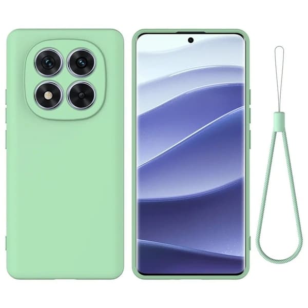 Xiaomi Redmi Note 14 Pro 4G Flydende silikoneetui Telefonbagside med håndrem - Grøn Green