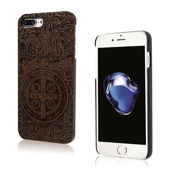 Sandemose Phone 7 Plus / 8 Plus Puupintainen Kuori - Pyhä Benedictin Mitali Brown