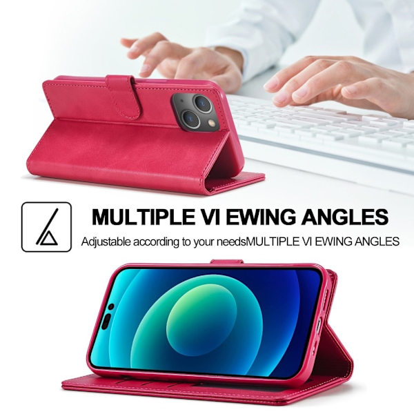 LC.Imeeke läder iPhone 15 Plus fodral - Rosa Rosa