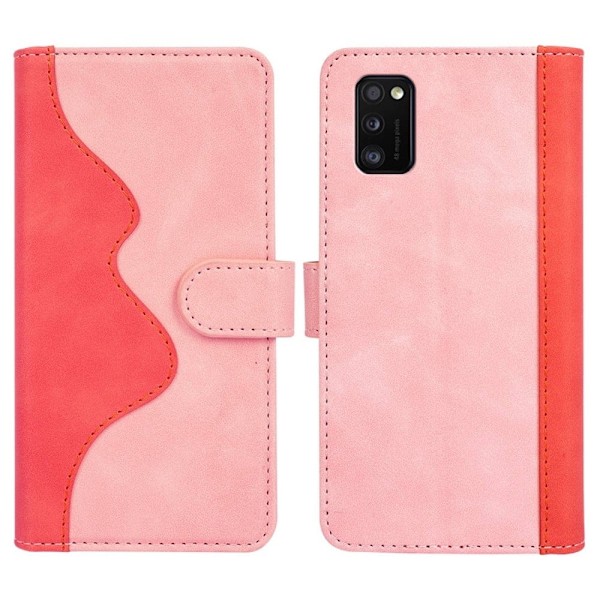 To Farvet Læder Flip Case til Samsung Galaxy A41 - Lyserød Pink