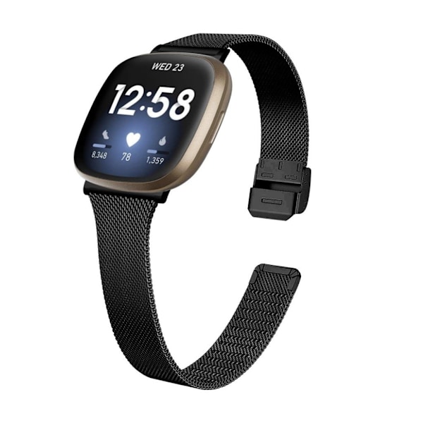 Fitbit Sense / Versa 3 milanese ruostumattomasta teräksestä valmistettu ranneke - Musta Black