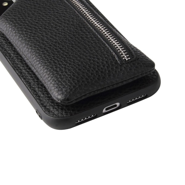 Zipper læderetui med pung til iPhone 14 Plus - Sort Black