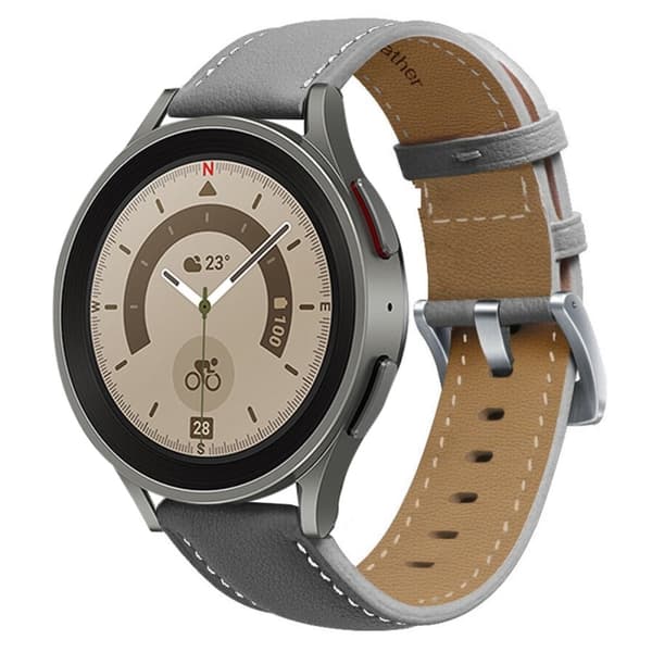 Samsung Galaxy Watch 5 (44mm) / (40mm / Pro stitching style klockarmband i äkta läder - Grå / Silverspänne Silvergrå