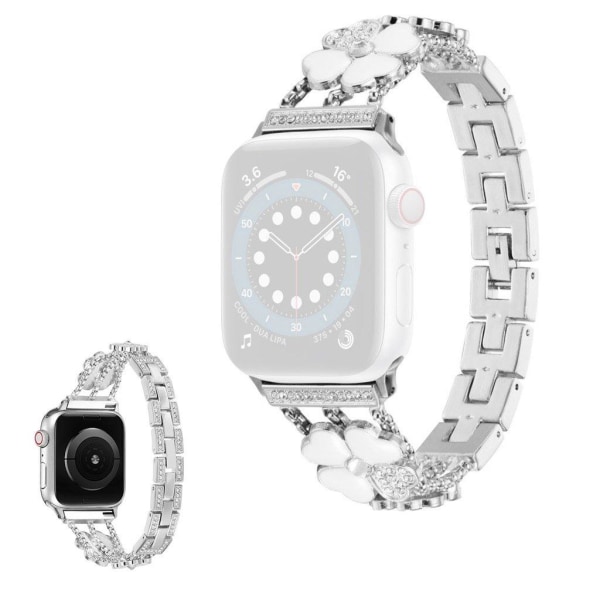 Apple Watch 40mm rhinestone four leaf décor watch strap - Silver Silvergrå