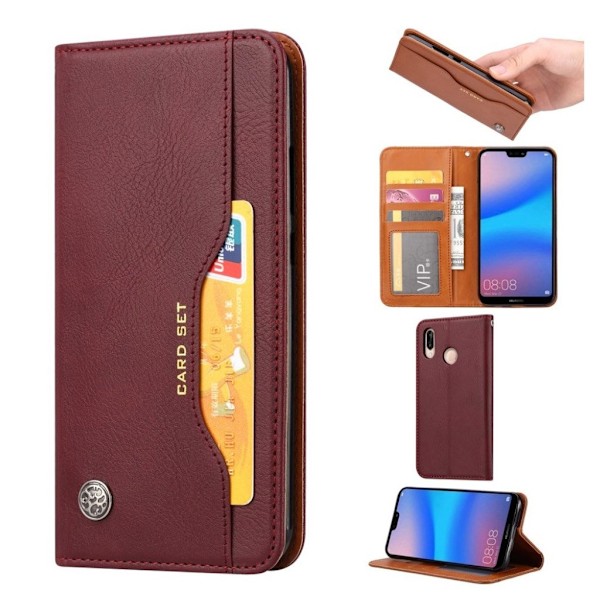 Huawei P20 Lite auto-absorberende PU læder flip etui - Vinrød Red