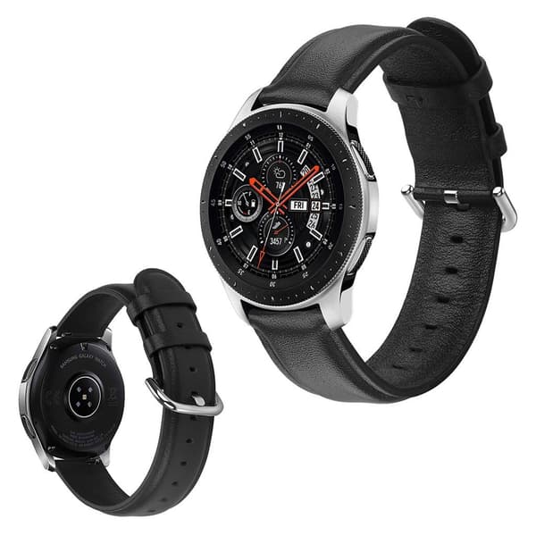 Samsung Galaxy Watch (46mm) ægte læder Urrem - Sort Black