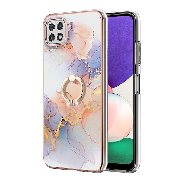 Marble Patterned Suojakuori With Ring Holder For Samsung Galaxy A22 5G - Milky Way Marble White Multicolor