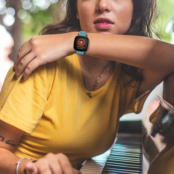Fitbit Versa 3 / Sense urrem i ægte læder - Blå Blue