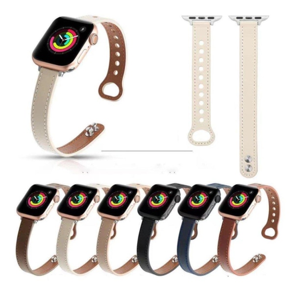 Apple Watch 42mm - 44mm urrem i læder med dobbelt trykknap - Aprikos Brown