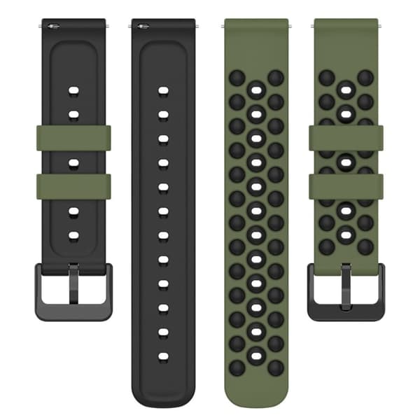 20 mm universal klokkerem i silikon - Militærgrønn / Svart Green