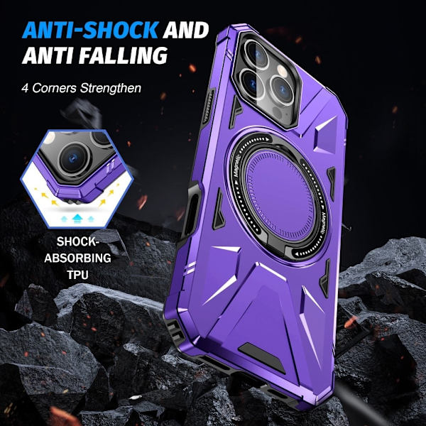 iPhone 16 Pro magnetisk etui Fleksibelt og støtsikkert ringstativ mot fall - Lilla Purple