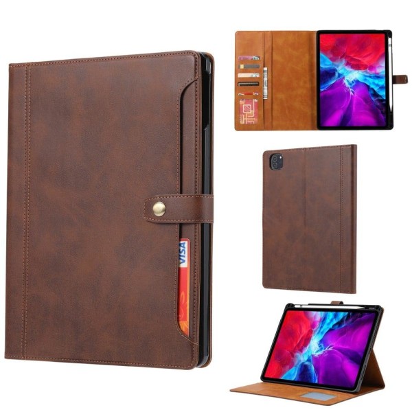 iPad Pro 12.9 (2021) wallet design leather flip case with pen sl Brun