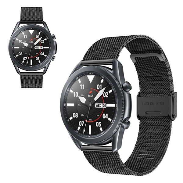 Samsung Galaxy Watch 3 (45mm) rustfrit stål + spænde design urrem - Sort Black