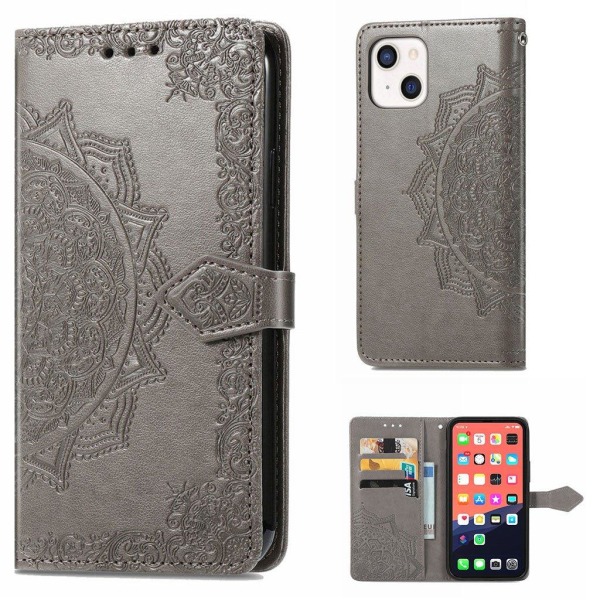 Mandala läder iPhone 13 fodral - Silver/Grå Silvergrå