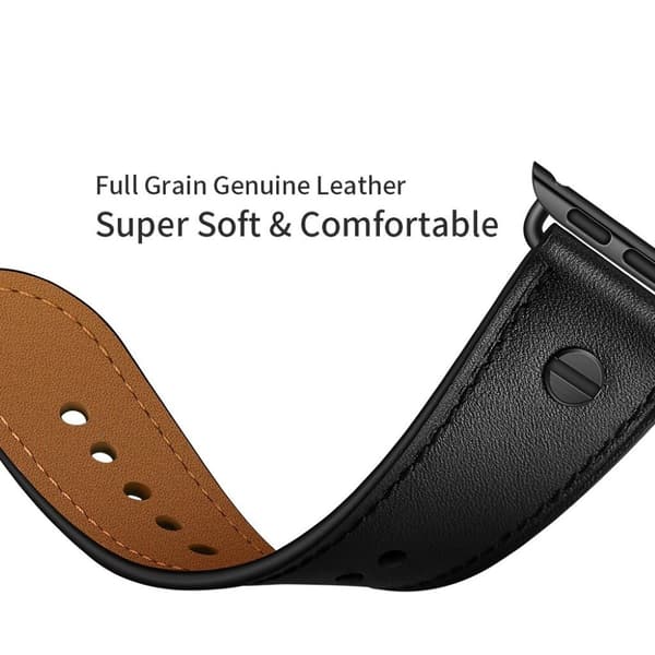 Apple Watch Series 5 40mm nitte dekorations ægte læder Urrem - Sort Black