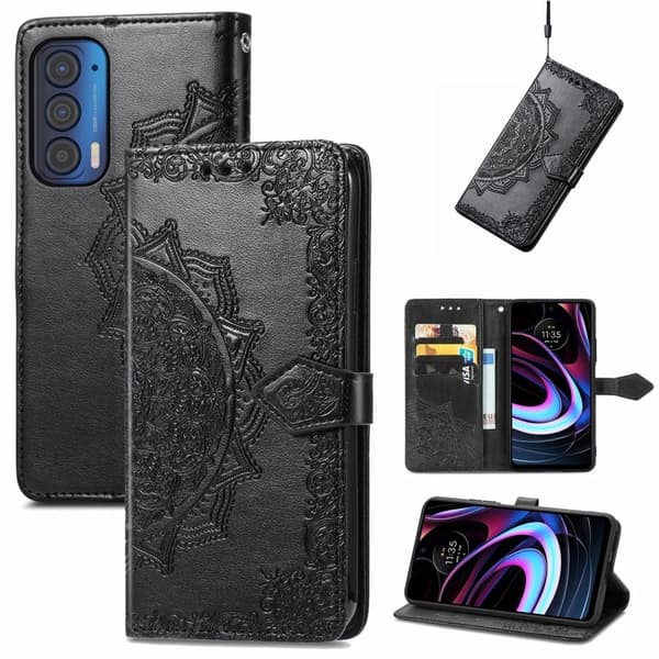Mandala läder Motorola Edge (2021) fodral - Svart Svart