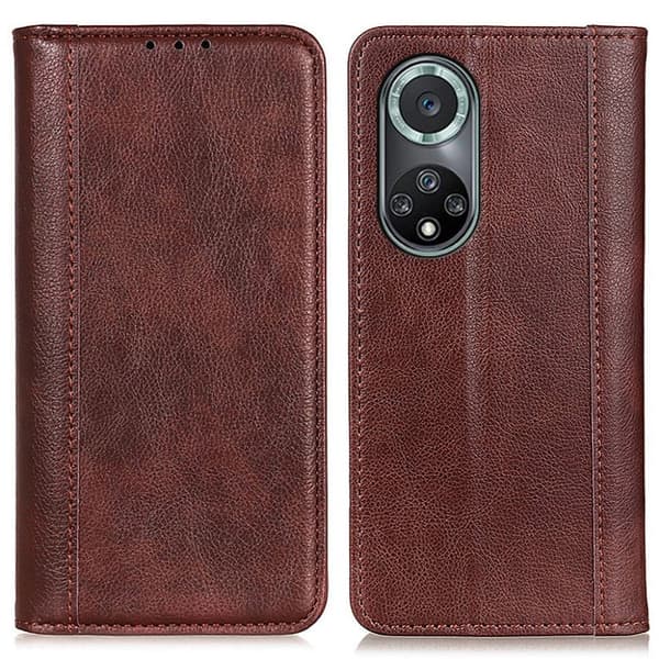 Honor 50 Pro ægte læderetui med magnetisk lukning - Brun Brown