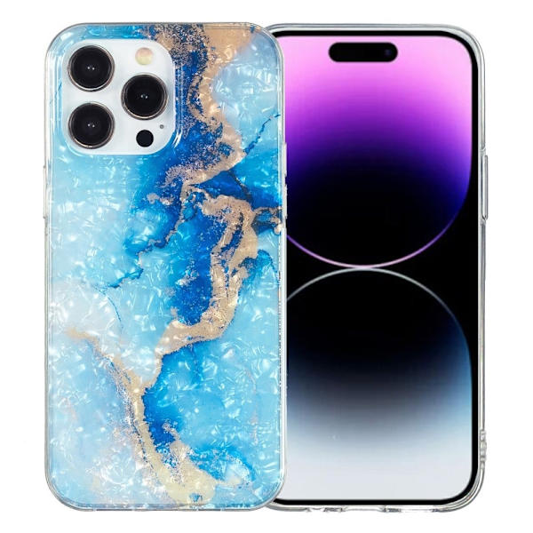 Marmormotiv iPhone 14 Pro Max skal - Blå Guld Marmor Blå