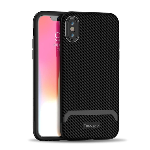IPAKY iPhone 9 Plus mobilskal plast silikon kolfibertextur - Helsvart Svart