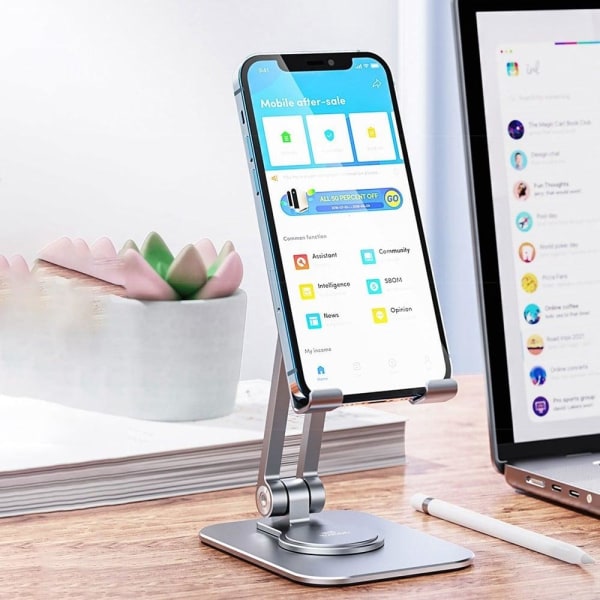 Universal aluminum rotatable phone and tablet desktop stand - Da Silvergrå