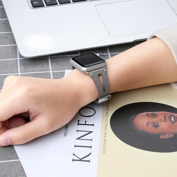 Apple Watch (41mm) Top Layer Cowhide Aitoa Nahkaa Rannekellon Nauha - Harmaa Silver grey