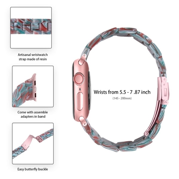 Urrem med 3 perler i resin-stil med klart cover til Apple Watch Series 3/2/1 42mm - Smaragdrød Red