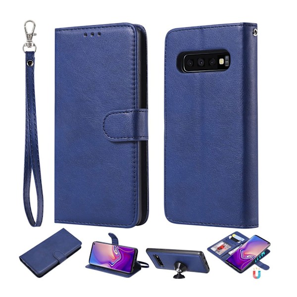 Samsung Galaxy S10  plånboksfodral i läder med löstagbar rem - blå Blå