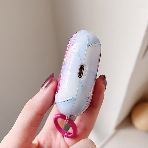 AirPods 3 etui med marmormønster og spænde - Blå Og Lyserød Blue