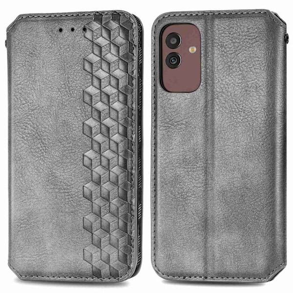 Læder Etui med A Stilfuldt Rhombus Tryk til Samsung Galaxy M13 5g - Grå Silver grey