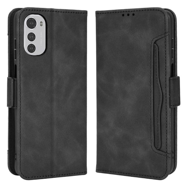 Stilfuldt Læder Etui med Pung til Motorola Moto E32 - Sort Black