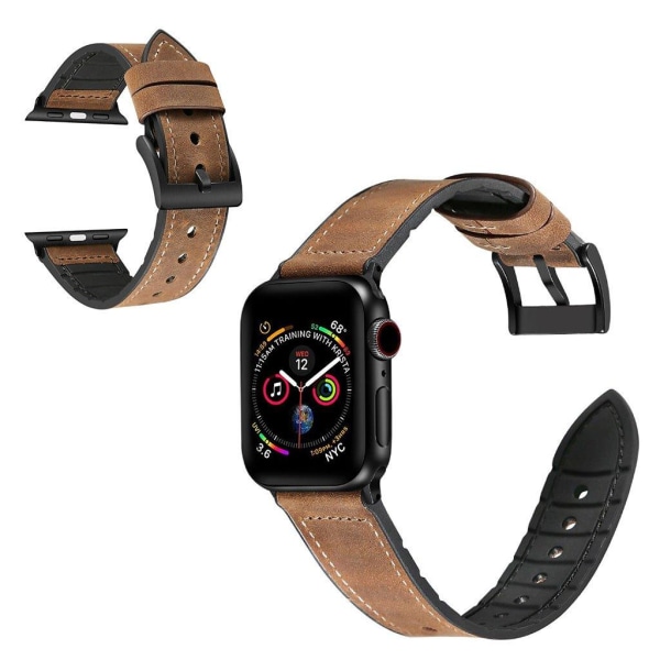 Apple Watch Series 6 / 5 44mm silicone + leather coated watch band - Horse Brown Brun