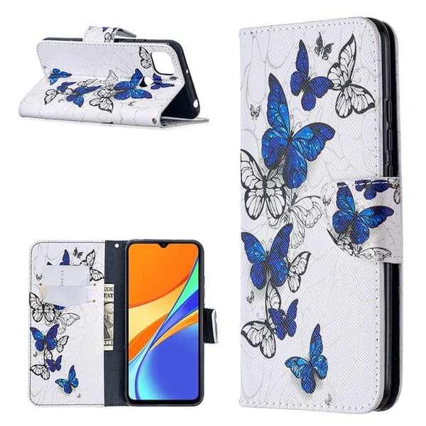 Wonderland Xiaomi Redmi 9C Flippetui - Blue og Hvit Sommerfugl White