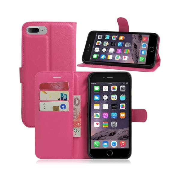 Davidsen iPhone 7 Plus / 8 Plus lommeboketui med litchi tekstur - Varm rosa Pink