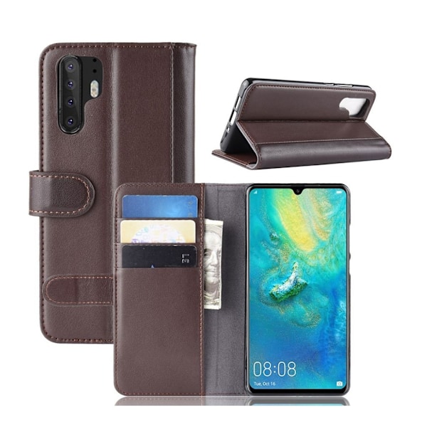 Huawei P30 Pro ægte split læderetui - Sort Brown
