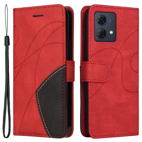 Texturerat läderfodral med handledsband för Motorola Moto G84 - Röd Röd