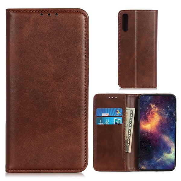 Lompakko-style Aitoa Nahkaa Läppäkotelo For Sony Xperia 5 II - Kahvi Brown