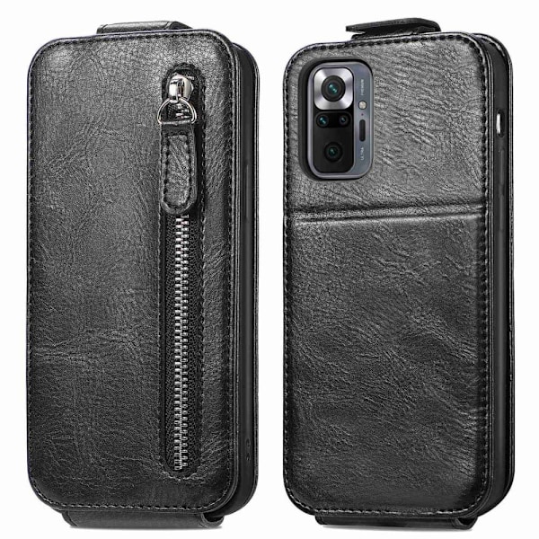 Vertical Flip Phone Suojakotelo With Zipper For Xiaomi Redmi Note 10 Pro / 10 Pro Max - Musta Black