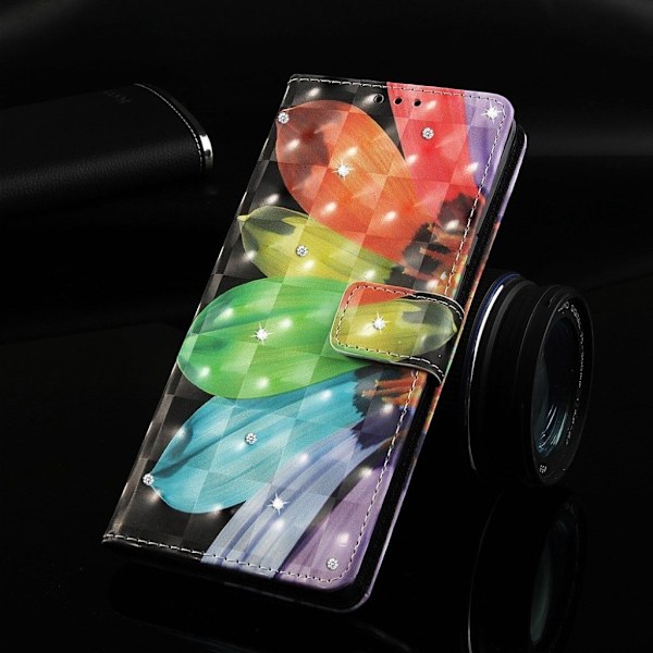 iPhone Xs Max diamantmönstrat flipfodral i läder - Färgglada Löv multifärg